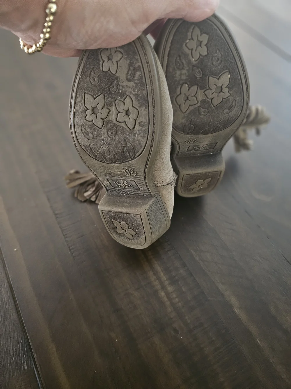 Justice Taupe Suede Studded Tassel Ankle Boots